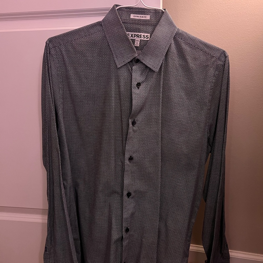 Express Men's Dark Blur/ Gray Patterned Dress Shirt